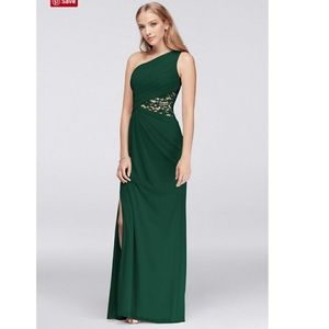 One shoulder mesh dress w/lace inset- Juniper